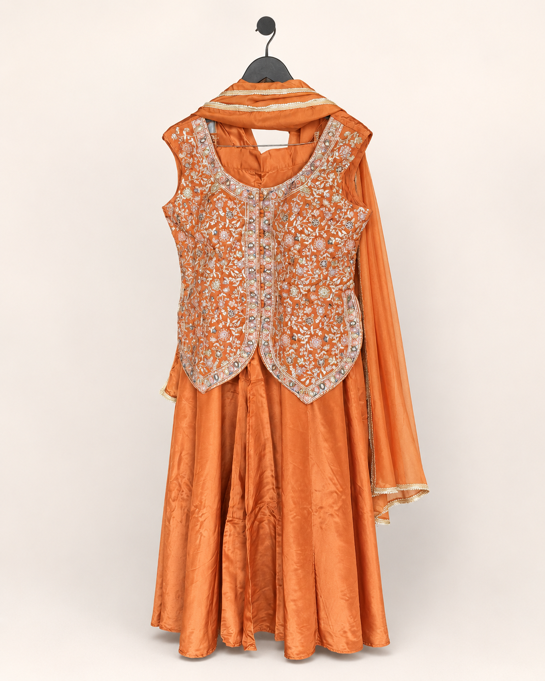 Orange Palazzo Set Button Palazzo Set with Floral Embroidery