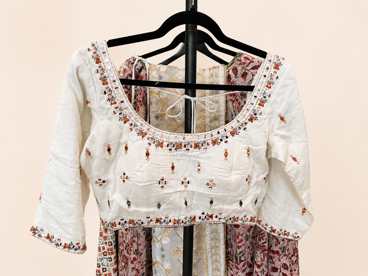 Light Pink Leaf and White Dupatta Lehenga Set