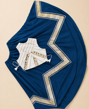 White and Blue Cross Cut Choli Design with Sleeveless Top