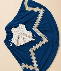 White and Blue Cross Cut Choli Design with Sleeveless Top