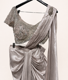 Dusty Rose Champagne Stunning Pre-Stiched Saree with Designer Blouse