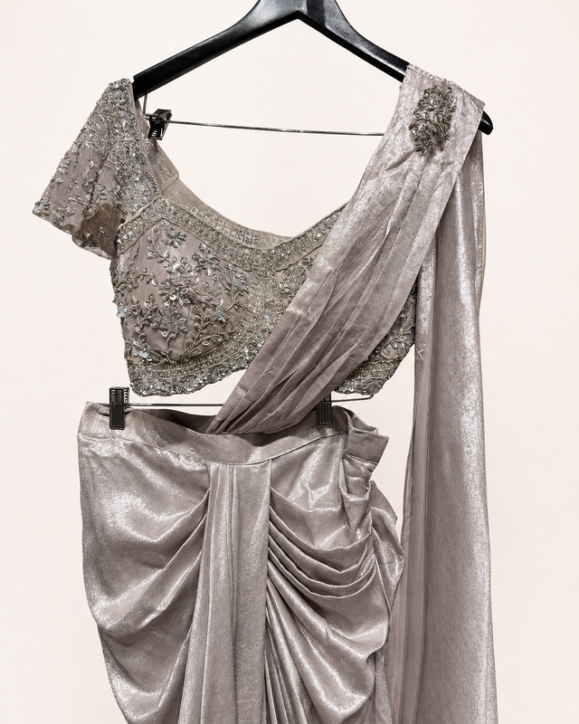 Dusty Rose Champagne Stunning Pre-Stiched Saree with Designer Blouse