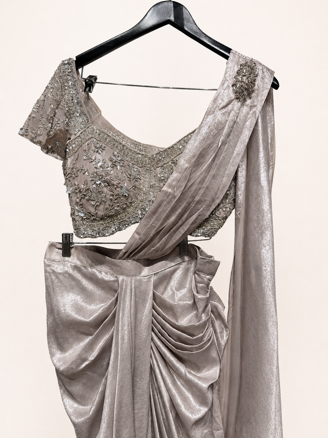 Dusty Rose Champagne Stunning Pre-Stiched Saree with Designer Blouse