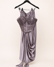 Corset top Heavy Design Pre-Stiched Saree Rose Gold Hanging beads