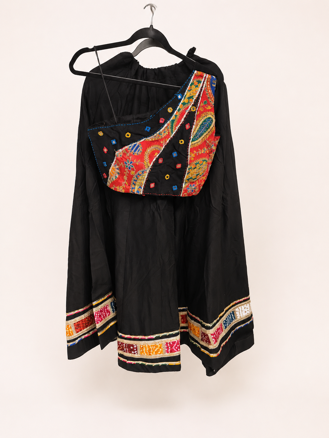 Black with Bhandni Border Sleeveless Blouse Lehenga Set