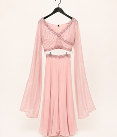 Light Peach/Pink Sequence Long Sleeve as Dupattq Palazzo Set