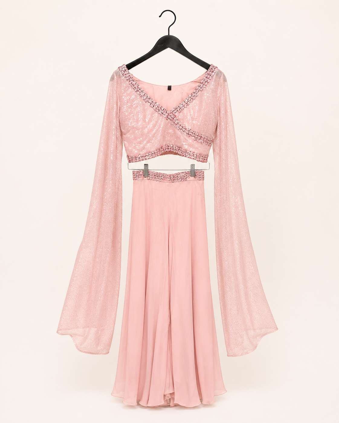 Light Peach/Pink Sequence Long Sleeve as Dupattq Palazzo Set