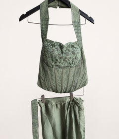 Satin Green Corset Saree Pre-Stiched