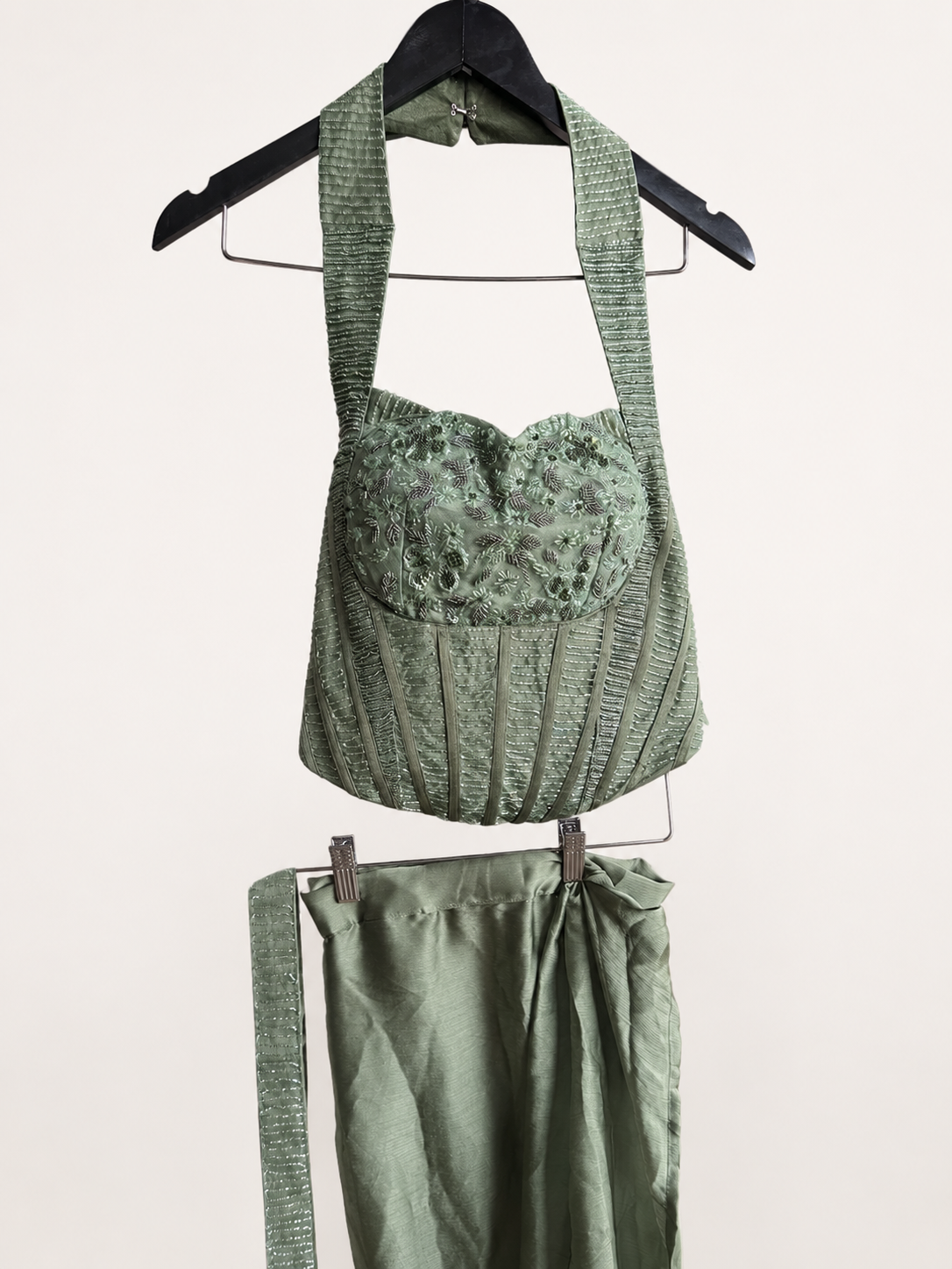 Satin Green Corset Saree Pre-Stiched