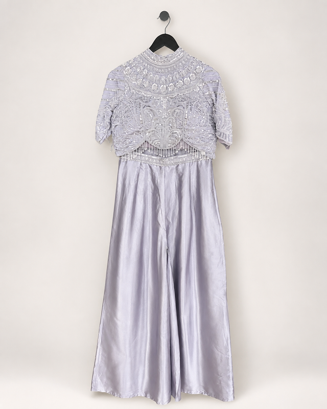 Heavy Lavender Embellished Palazzo Set with Attached Dupatta