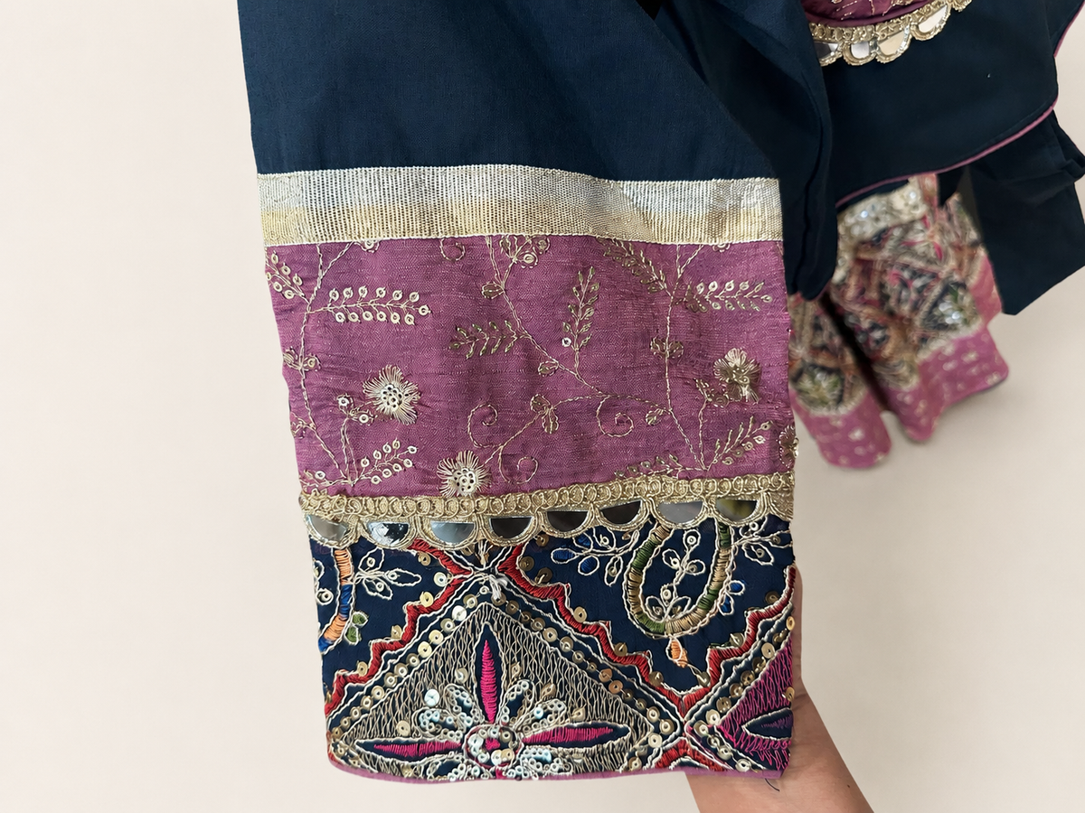 Black and Pink Garba Lehenga Set with Pink Dupatta