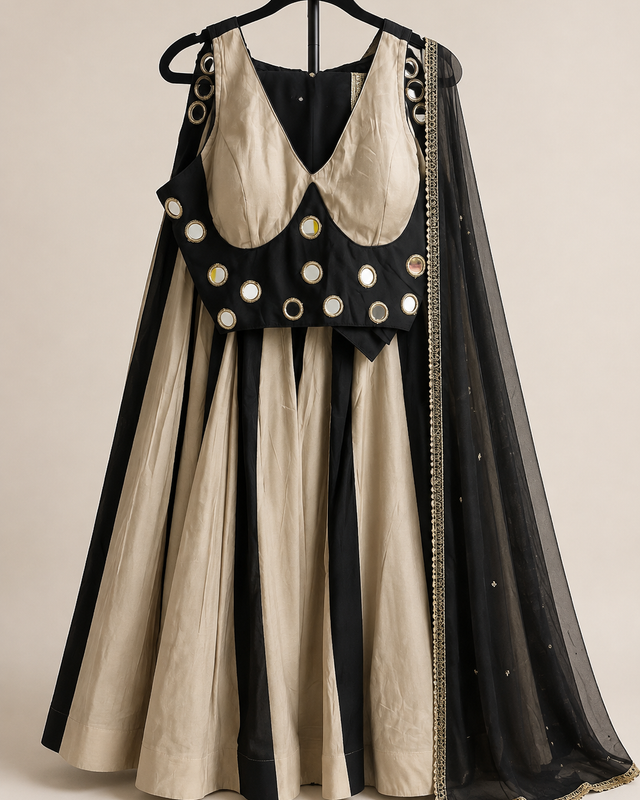 Striped Mirror Work Garba Lehenga Choli