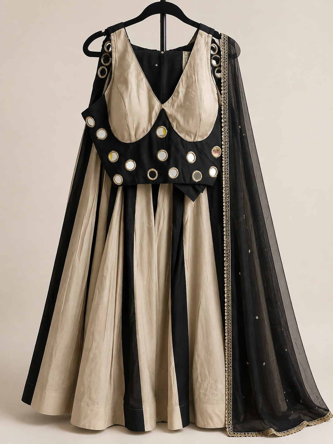 Striped Mirror Work Garba Lehenga Choli