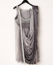 Purple Pearl Crop Top Pre-Stiched  Saree
