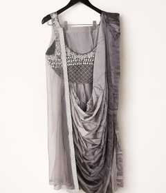 Purple Pearl Crop Top Pre-Stiched  Saree