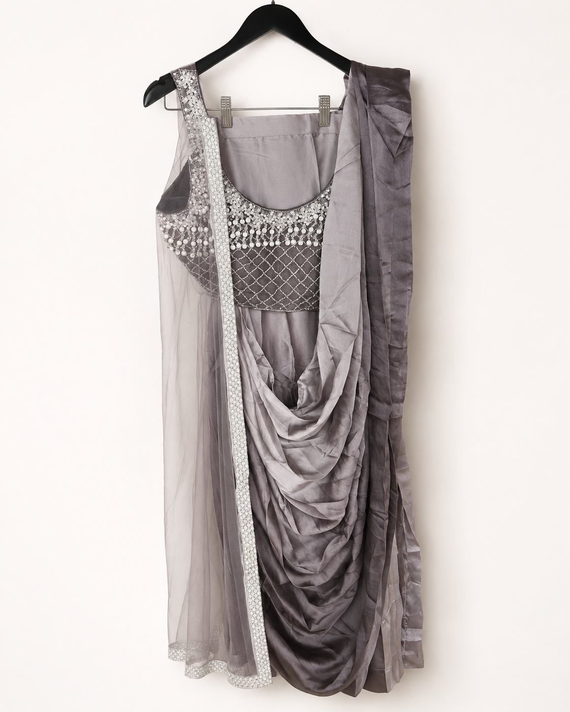 Purple Pearl Crop Top Pre-Stiched  Saree