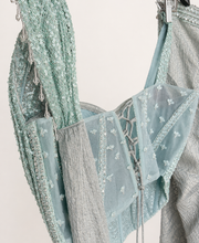 Aqua Green Sequence Wire Crop Top Corset Pre-Stiched Skirt