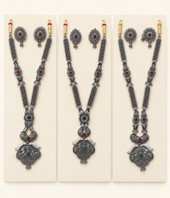 Oxidized Garba Set with Green Gem