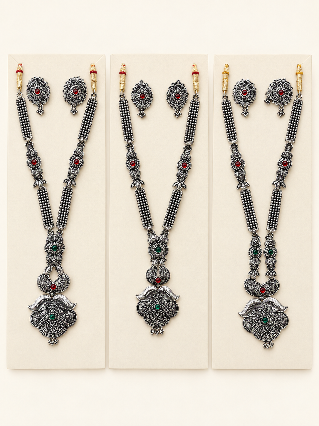 Oxidized Garba Set with Green Gem