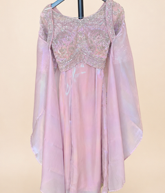 Pink Palazzo Set Heavy Crop Top with Sleeves