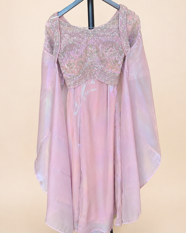 Pink Palazzo Set Heavy Crop Top with Sleeves