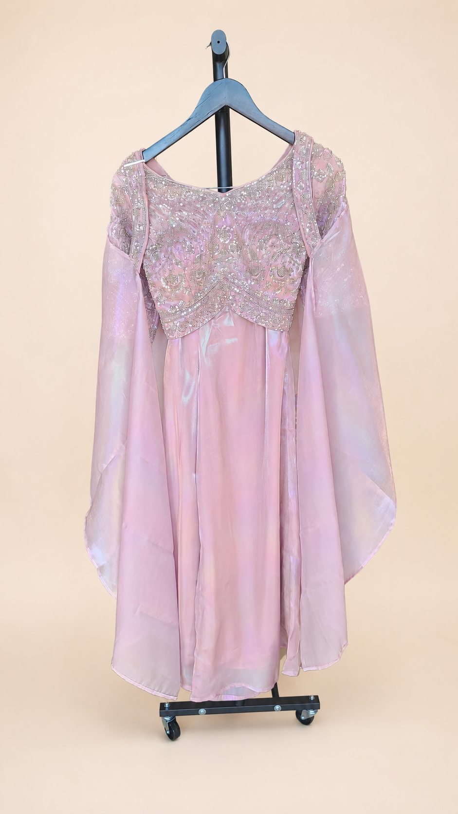 Pink Palazzo Set Heavy Crop Top with Sleeves