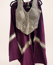 Tan and Purple Cross Cut Choli Design with Sleeveless Top