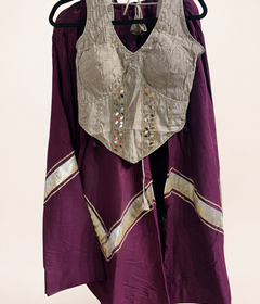 Tan and Purple Cross Cut Choli Design with Sleeveless Top