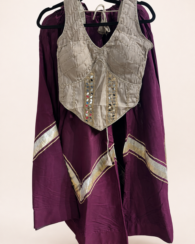 Tan and Purple Cross Cut Choli Design with Sleeveless Top