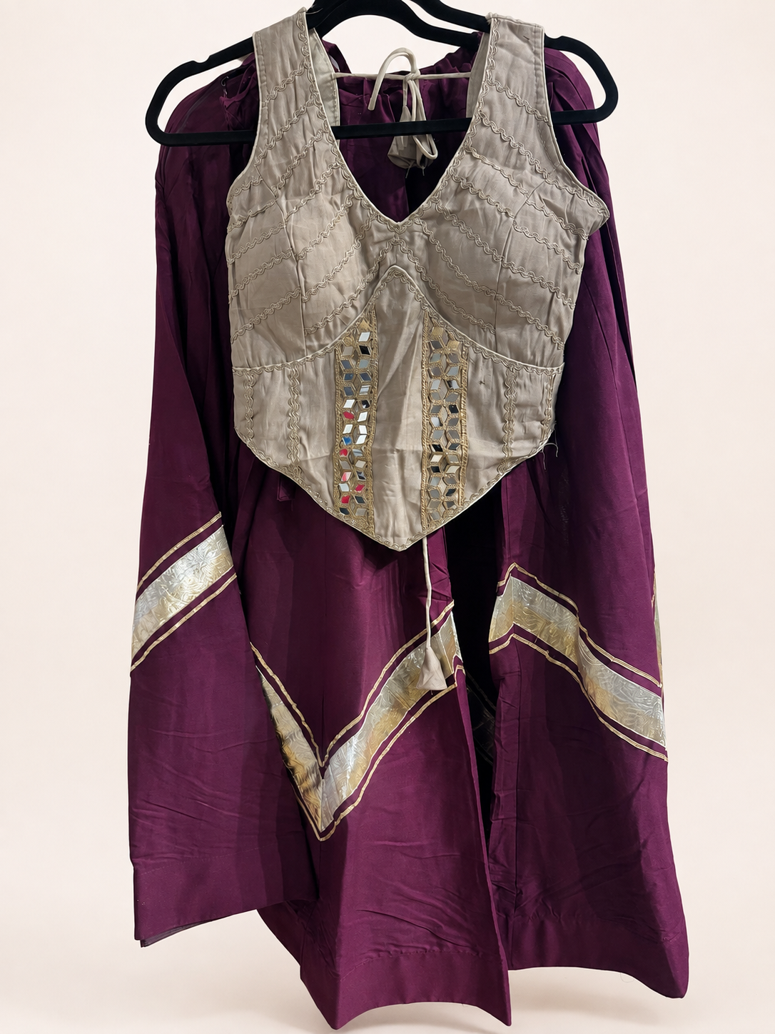 Tan and Purple Cross Cut Choli Design with Sleeveless Top