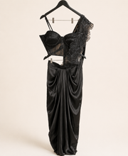 Black Wire Crop Top with Floral Dupatta Pre-Stiched Saree