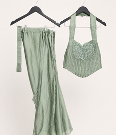 Satin Green Corset Saree Pre-Stiched