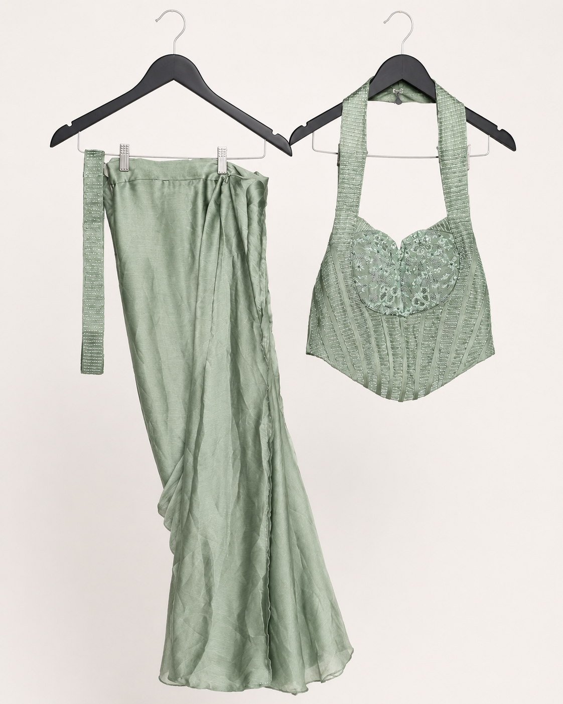 Satin Green Corset Saree Pre-Stiched