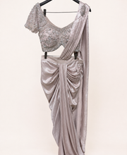 Dusty Rose Champagne Stunning Pre-Stiched Saree with Designer Blouse