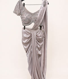 Dusty Rose Champagne Stunning Pre-Stiched Saree with Designer Blouse