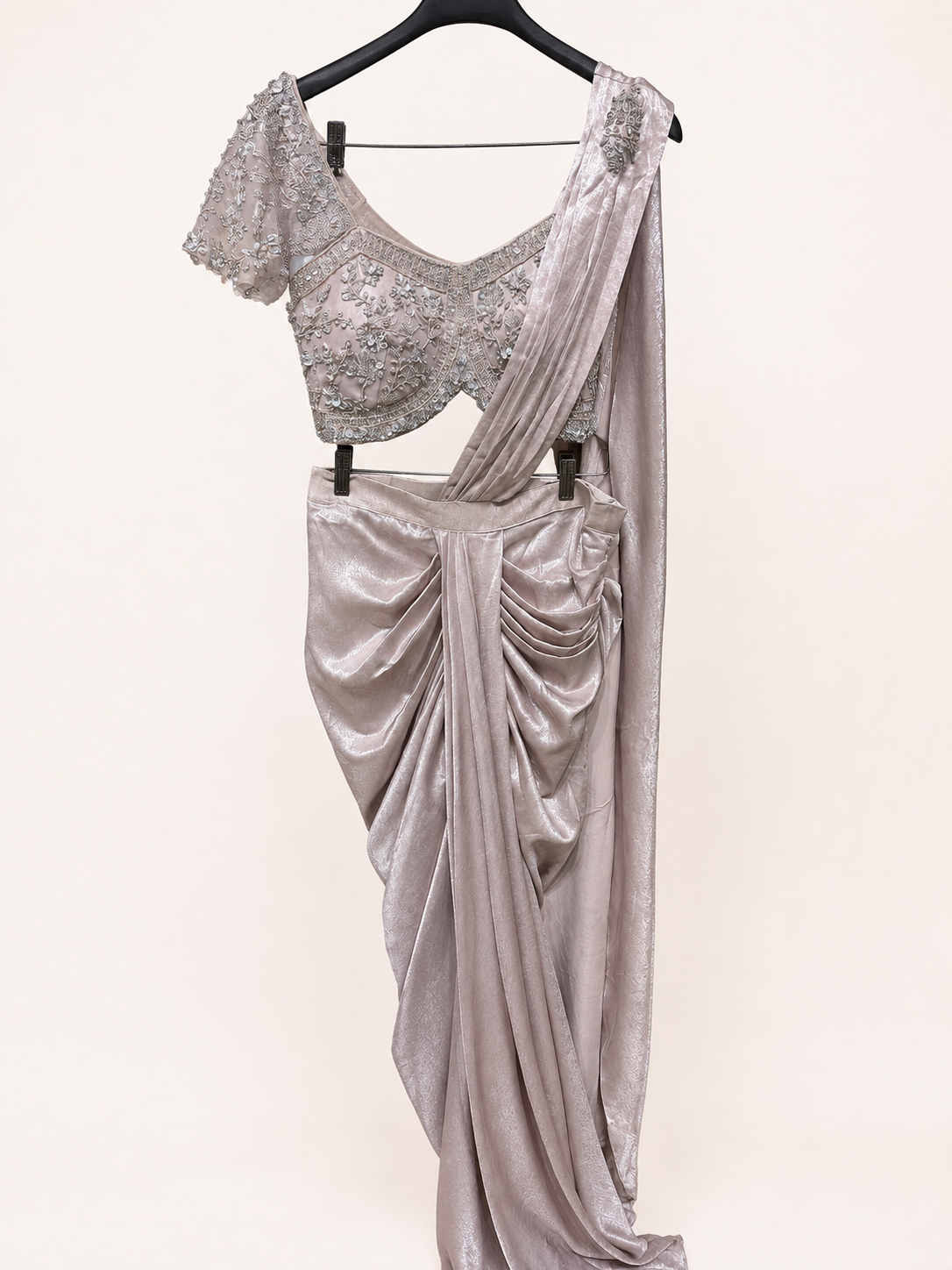 Dusty Rose Champagne Stunning Pre-Stiched Saree with Designer Blouse
