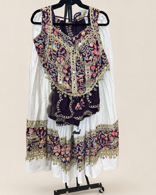 RINIYA White and Purple Garba Lehenga Set