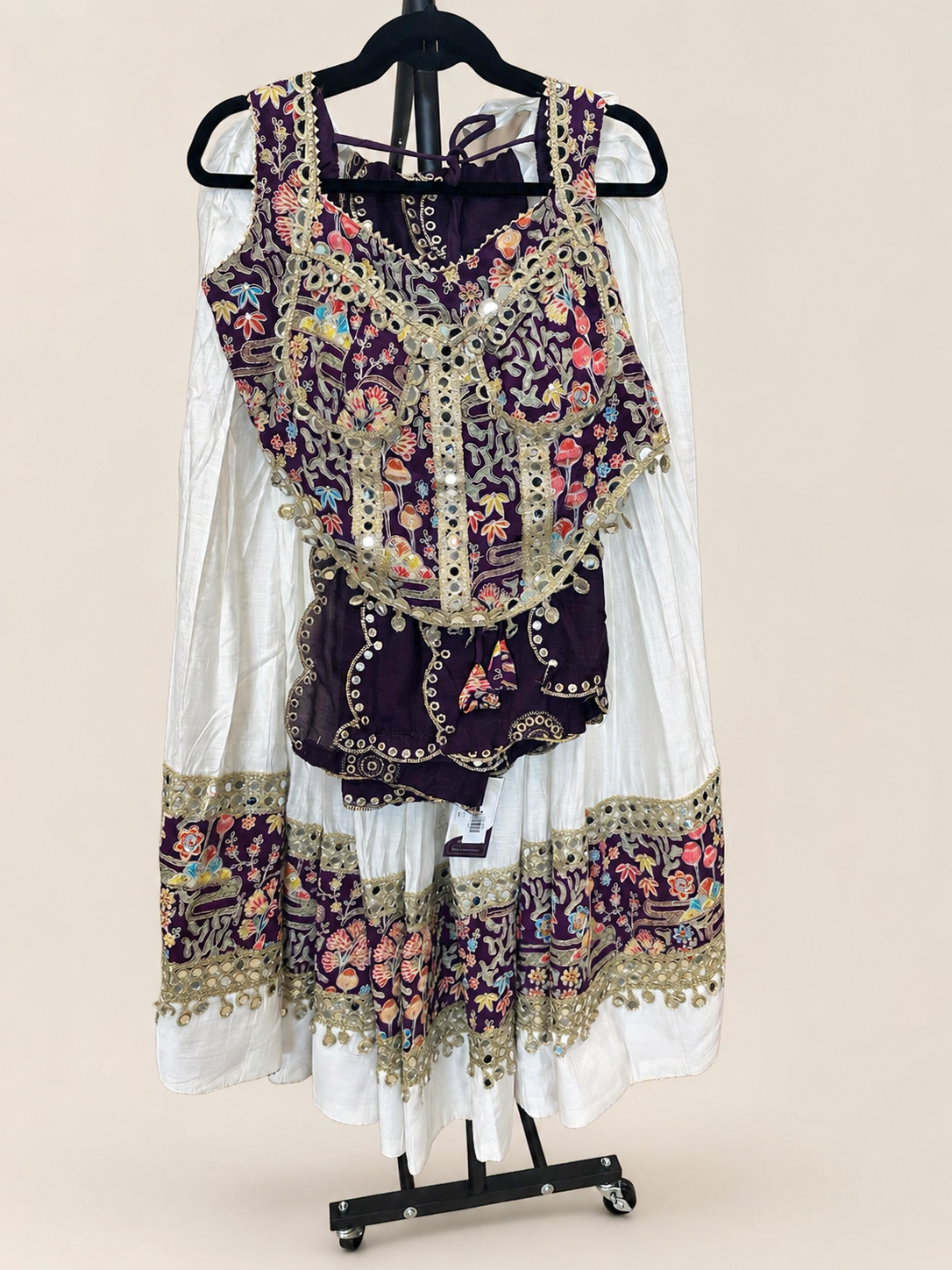 RINIYA White and Purple Garba Lehenga Set