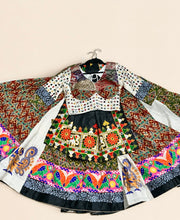 White Folk Colorful Garba Lehenga Set With Black Dupatta