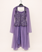 Purple Sequence Strap Peplum Top With Choker Dupatta Gown Dress