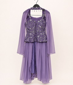 Purple Sequence Strap Peplum Top With Choker Dupatta Gown Dress