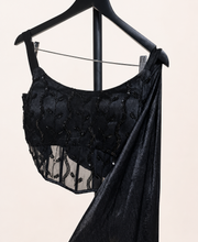 All Black Elegant with Black Beads soft material pre  sari gown