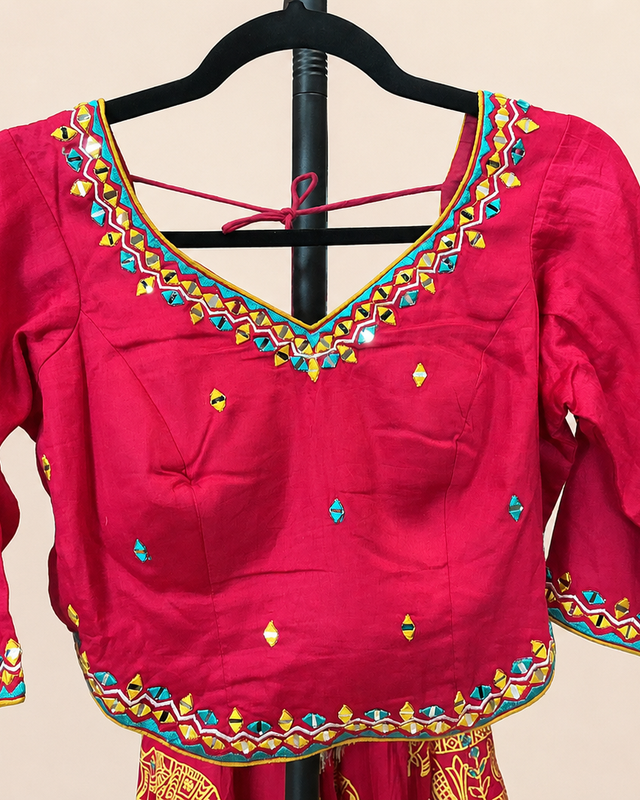 Bright Red Traditional Garba Lehenga Set