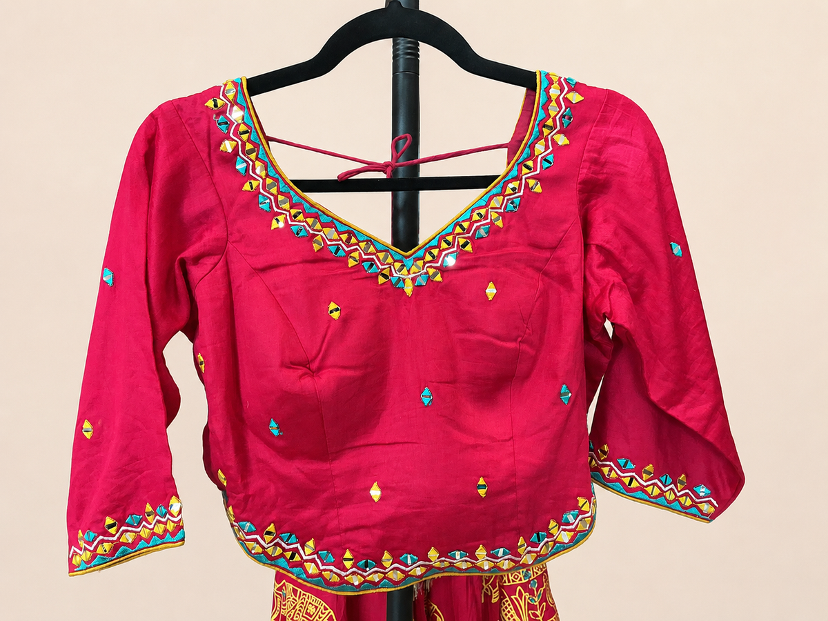 Bright Red Traditional Garba Lehenga Set
