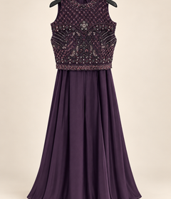 Purple Sleeveless Sequence Crop Top Palazzo Set with Choker Dupatta