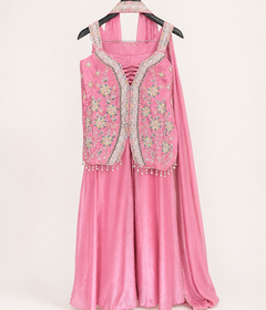 Light Pink Cut Top with Knotted Top Palazzo Set and Choker Dupatta