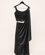 All Black Elegant with Black Beads soft material pre  sari gown