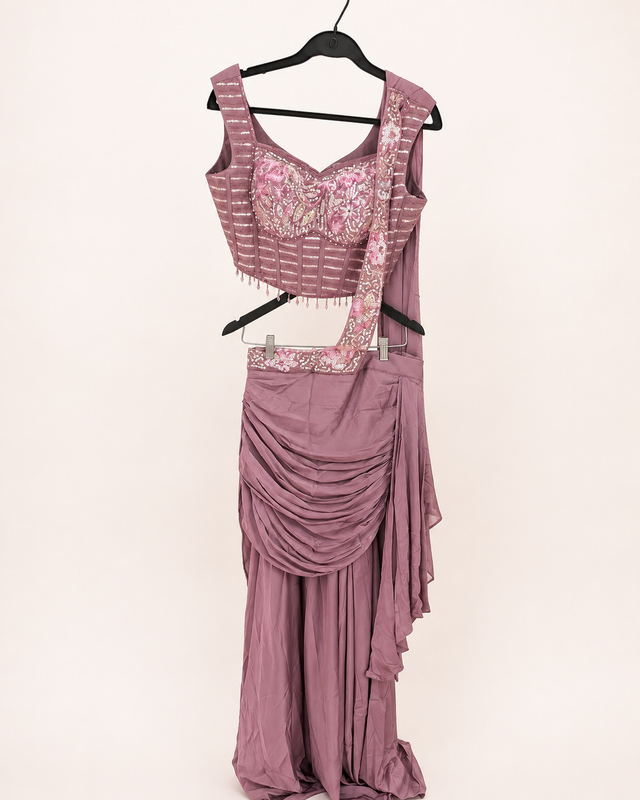 Silky Pink Coset Top with Elegant Skirt Cut Attached Dupatta