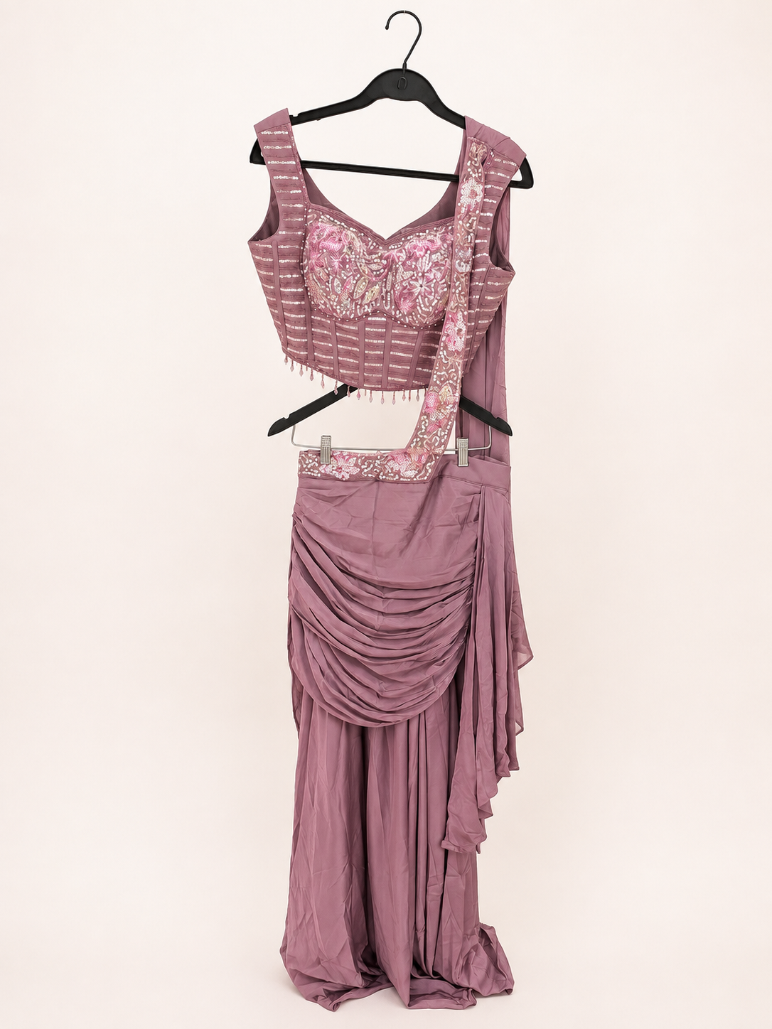 Silky Pink Coset Top with Elegant Skirt Cut Attached Dupatta