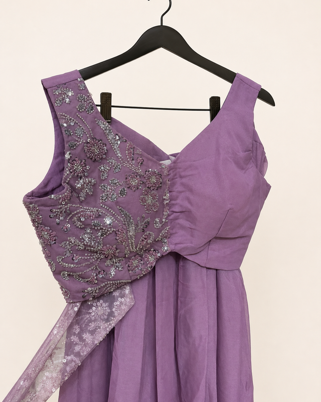 All Pink Sober with attached Top Sequence Dupatta Dress